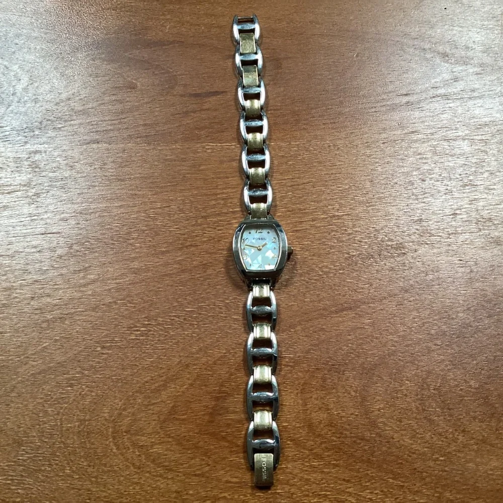 Fossil Women’s Watch ES 1427 MOP Mosaic Silver Gold-tone 20 mm